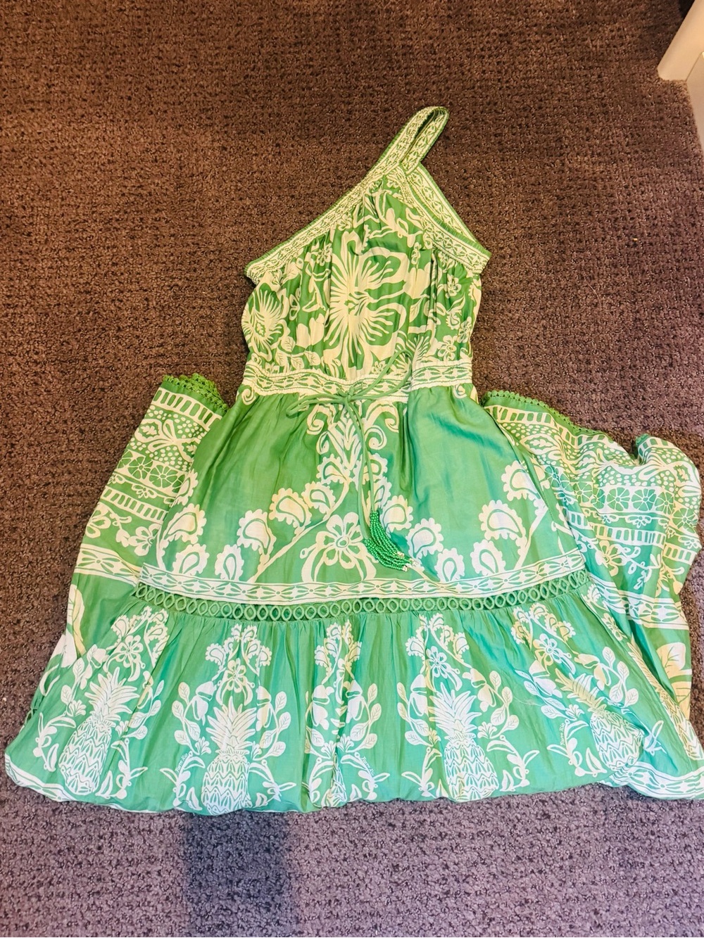NWT Farm Rio Sweet Garden Green White One Shoulder Cotton Printed Maxi Dress XS - Picture 8 of 11